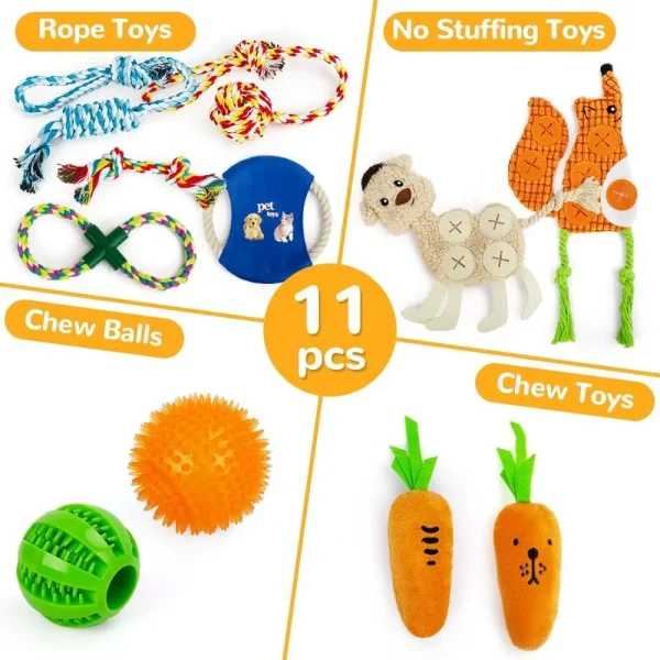 11 Pcs Dog Toys Set, Chew Toys Include Rope, Balls for Small, Medium & Large Dogs