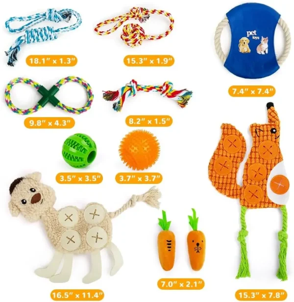 11 Pcs Dog Toys Set, Chew Toys Include Rope, Balls for Small, Medium & Large Dogs