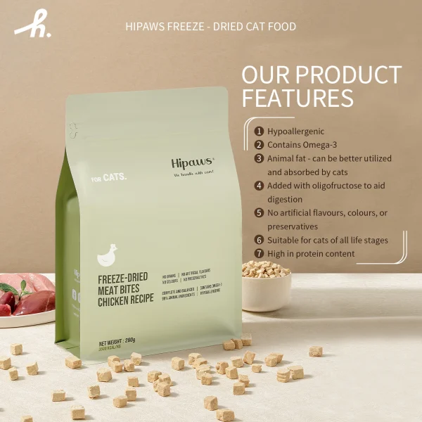 Hipaws Complete Natural Chicken Recipe Freeze-Dried Cat Food Treats Toppers 280g
