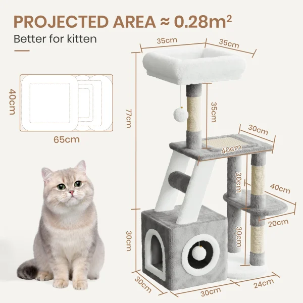 107cm Cat Tree Tower - Multi-Level Climbing Frame with Scratching Post