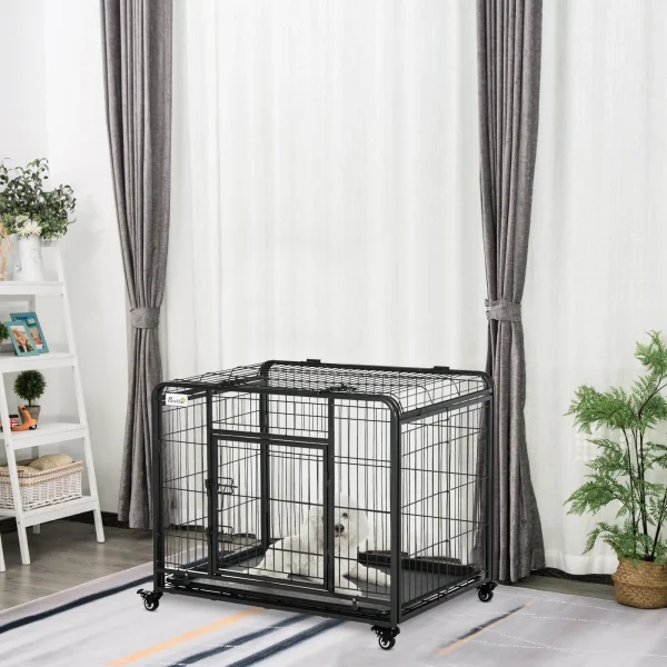 Metal Dog Cage Kennel w/ Locking Door & Wheels