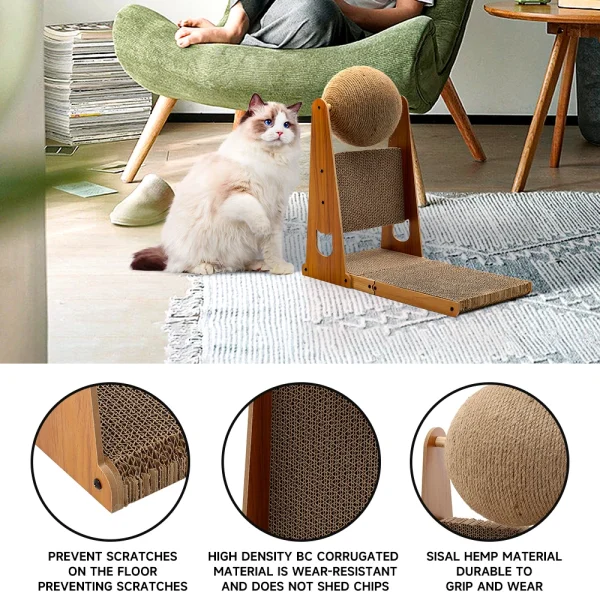 Voltsify L-Shaped Cat Scratcher with Scratching Ball