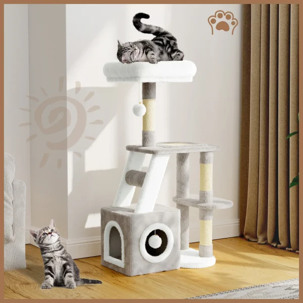 107cm Cat Tree Tower - Multi-Level Climbing Frame with Scratching Post