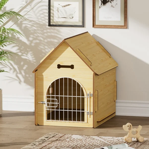 Tieker Wooden Pet Dog House with Wire Door and Window Pet Furniture Dog Cage Cat Cage Outdoor Wooden House Kennel