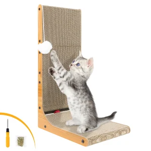 L Shape Cat Scratching Cardboard 68 cm with Ball Toy for Indoor Cats