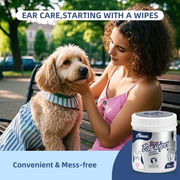 Pet Ear Cleaning Finger Wipes for Dogs & Cats, 50pcs