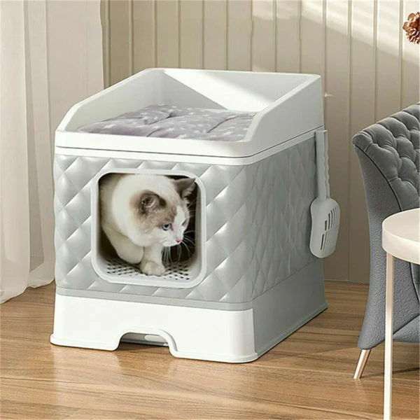 Large Cat Litter Box with Top Cushion and Litter Scoop