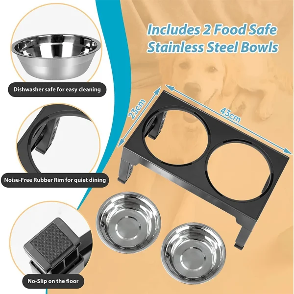 5-Level Adjustable Elevated Dog Feeder with 2 Bowls