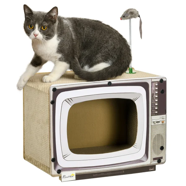 PawHut TV-Shaped Cardboard Cat House with Scratcher
