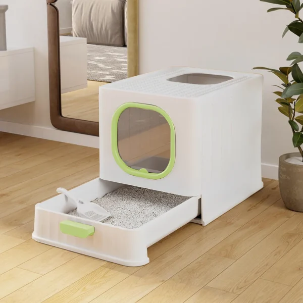 Enclosed Foldable Cat Litter Box with Top-Entry