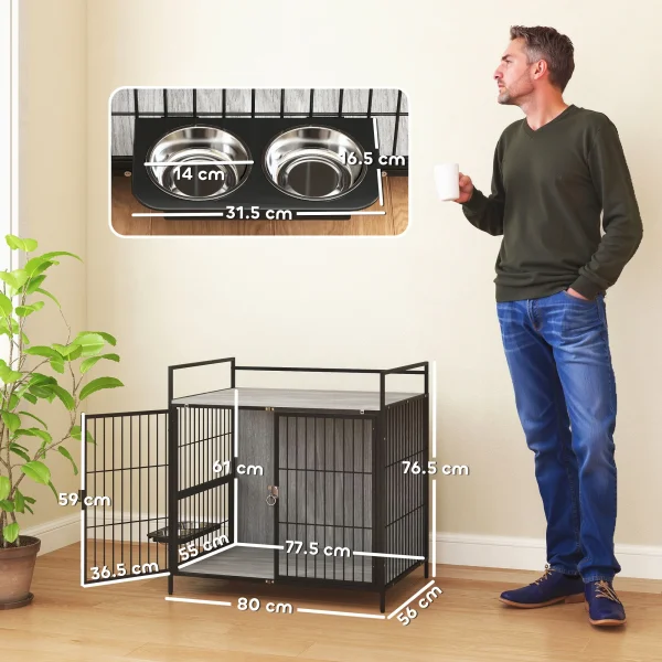 Dog Crate Furniture with Rotating Bowl Holder
