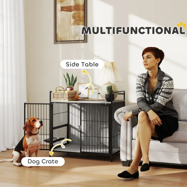 Dog Crate Furniture with Rotating Bowl Holder