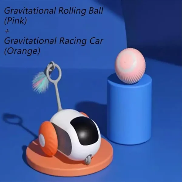Interactive Cat Toy Bundle: Remote Control Electric Car Feather Wand & Mouse Puzzle