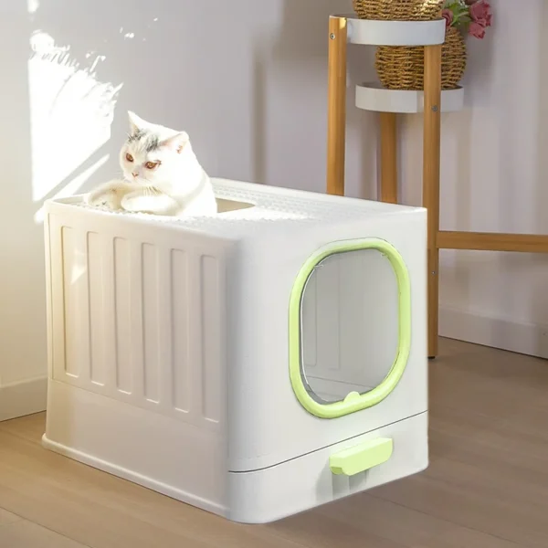 Enclosed Foldable Cat Litter Box with Top-Entry