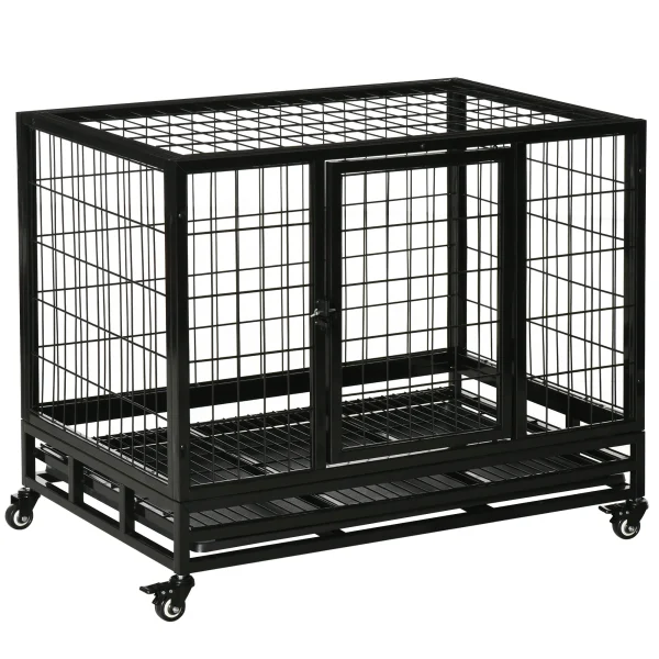 Metal Kennel Cage with Wheels and Crate Tray
