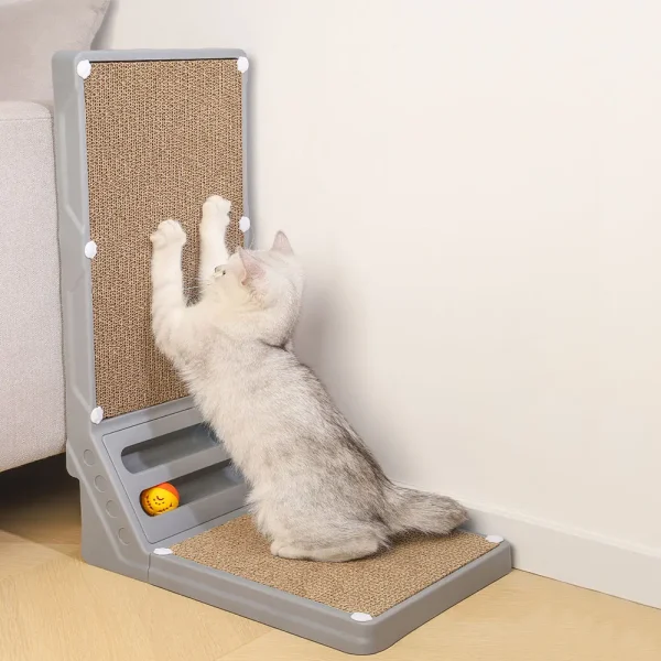 Voltsify Corrugated L-shaped Cat Scratcher with Dual-track Rolling Ball Toys