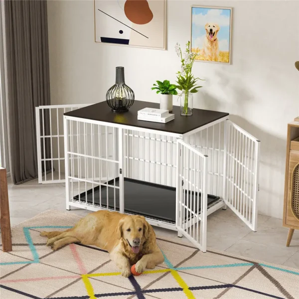 Metal Wooden Dog Kennels with Three Doors and Removable Tray
