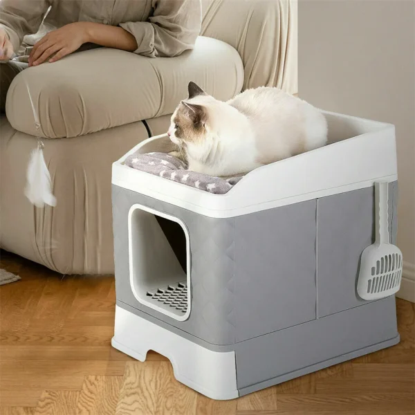 Large Cat Litter Box with Top Cushion and Litter Scoop