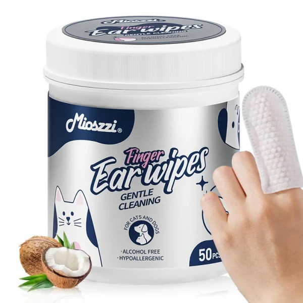 Pet Ear Cleaning Finger Wipes for Dogs & Cats, 50pcs