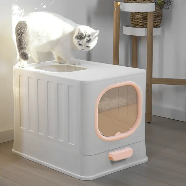 Enclosed Foldable Cat Litter Box with Top-Entry