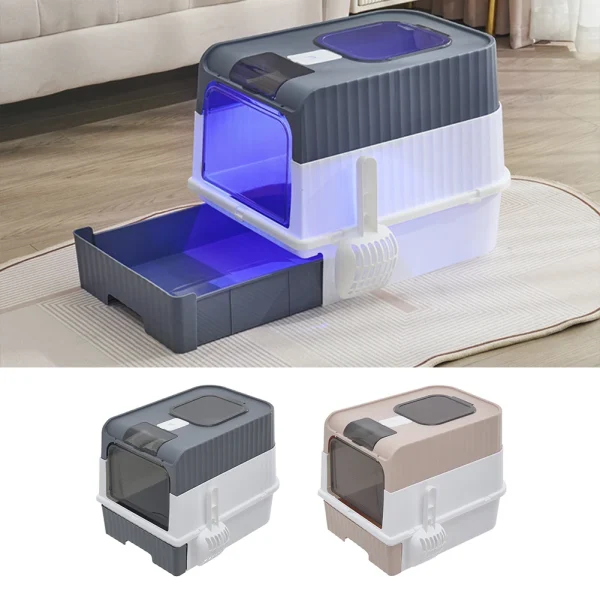 Fully enclosed UV sterilizing cat litter box