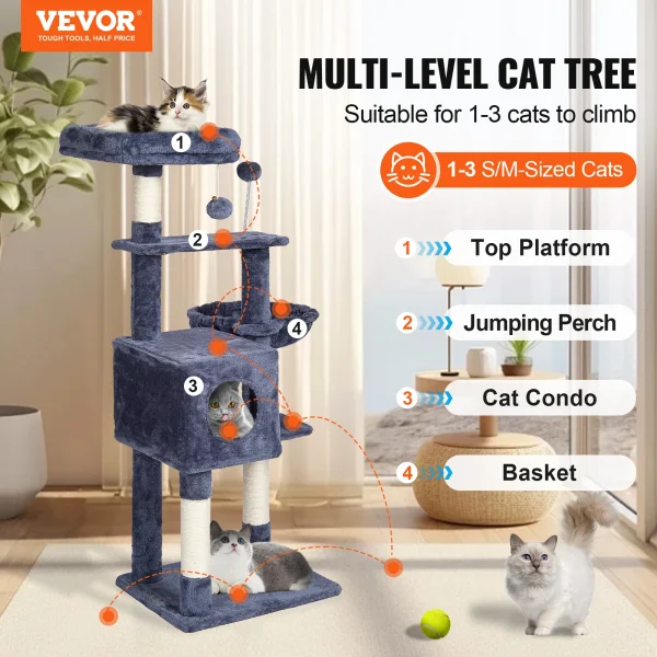 Cat Tree for Indoor Cats 45.2" Jumping Platforms