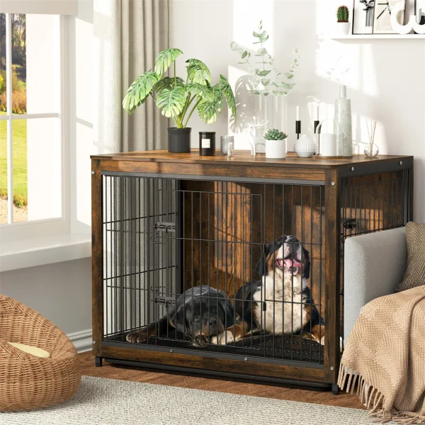 Large Dog Kennel with Double Door and Removable Tray