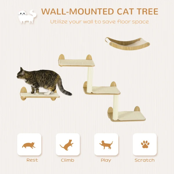 PawHut 3PCs Wall Mounted Cat Tree Shelves