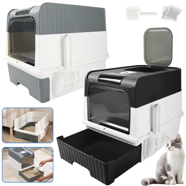 Large Cat Litter Box - Odor-Resistant, Fully Enclosed