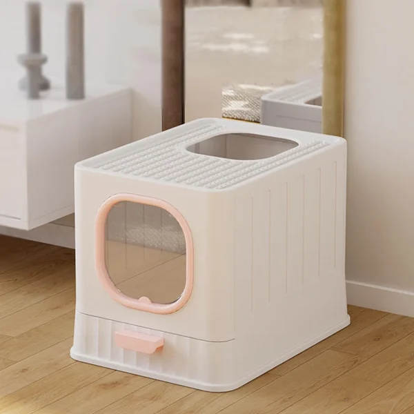 Enclosed Foldable Cat Litter Box with Top-Entry