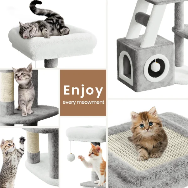 107cm Cat Tree Tower - Multi-Level Climbing Frame with Scratching Post