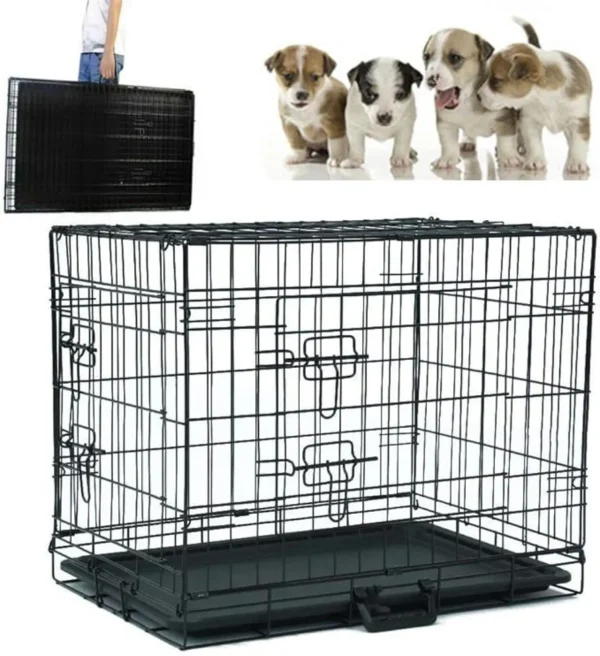 Portable Dog Cage - Black Metal Tray