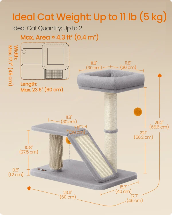 Feandrea Multifunctional Cat Scratcher with Rotatable Scratching Ramp