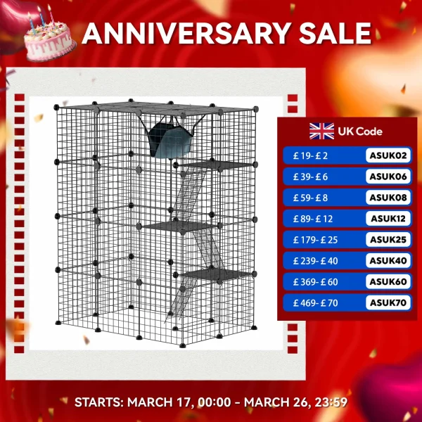 4-Tier Cat Cage Indoor, DIY Cat Playpen with Hammock, Ramps, 5 Doors