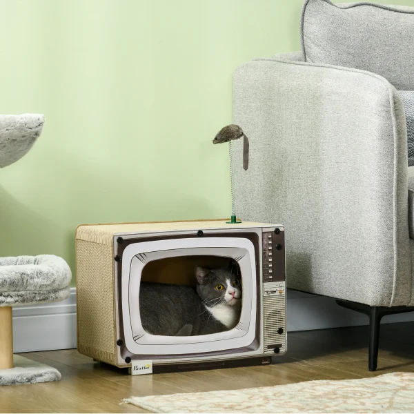 PawHut TV-Shaped Cardboard Cat House with Scratcher