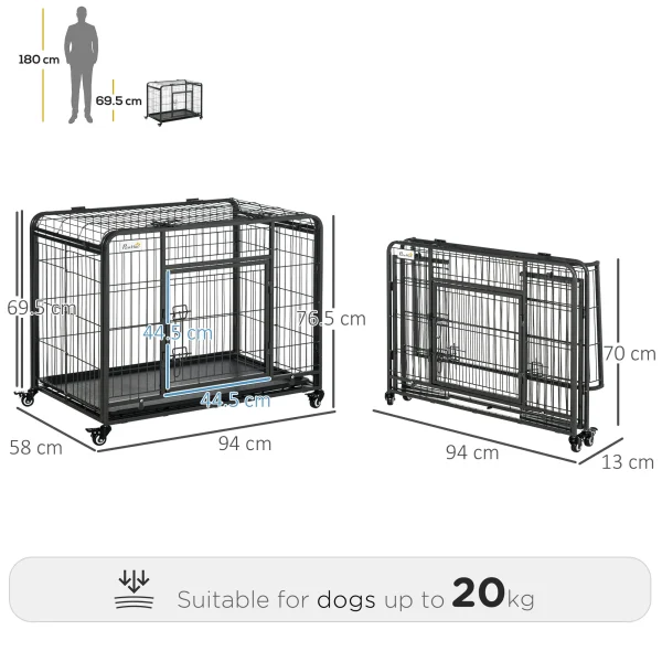 Metal Dog Cage Kennel w/ Locking Door & Wheels