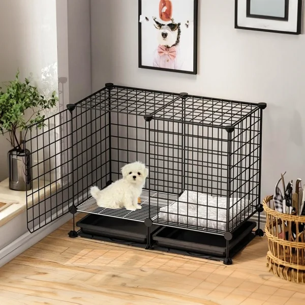 Black Iron Dog Cage with Removable Tray