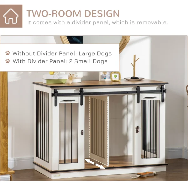 PawHut Dog Crate Furniture End Table w/ Soft Washable Cushion, Lockable Door
