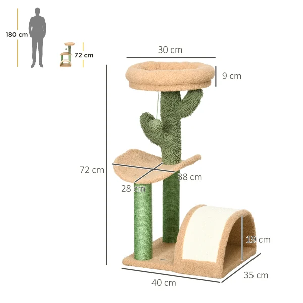 PawHut 72cm Cat Activity Centre w/ Bed, Toy Ball, Sisal Post