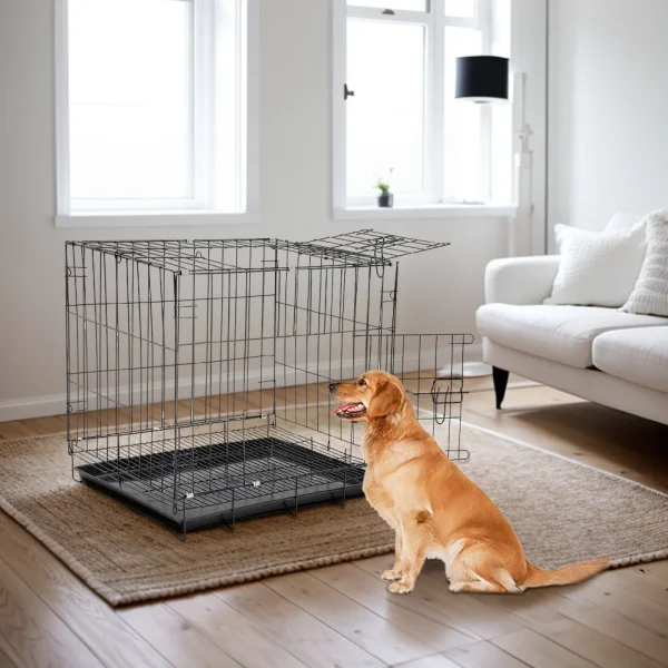 2 Doors Wire Pet Crate with Plastic Tray W 50 cm