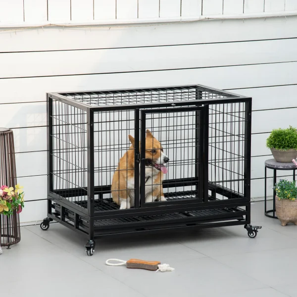 Metal Kennel Cage with Wheels and Crate Tray
