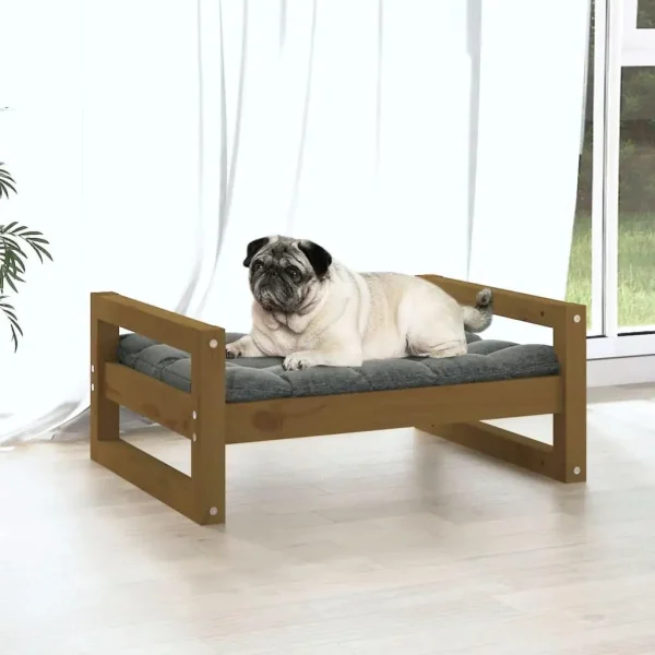 Stylish Brown Dog Bed - Solid Pine Wood