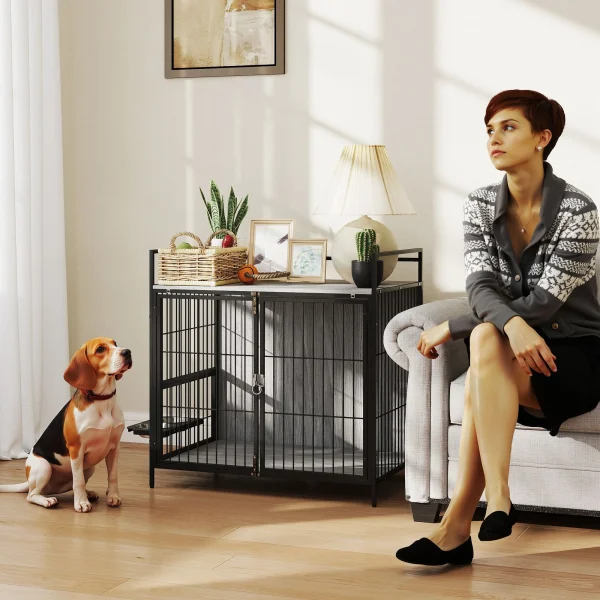 Dog Crate Furniture with Rotating Bowl Holder