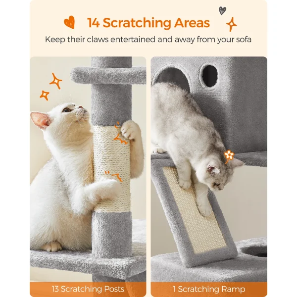 Feandrea Cat Tree, Height 206 cm, with 13 Scratching Posts