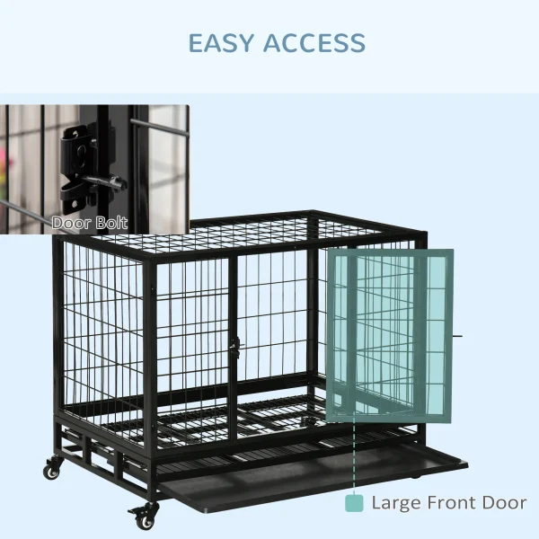 Metal Kennel Cage with Wheels and Crate Tray