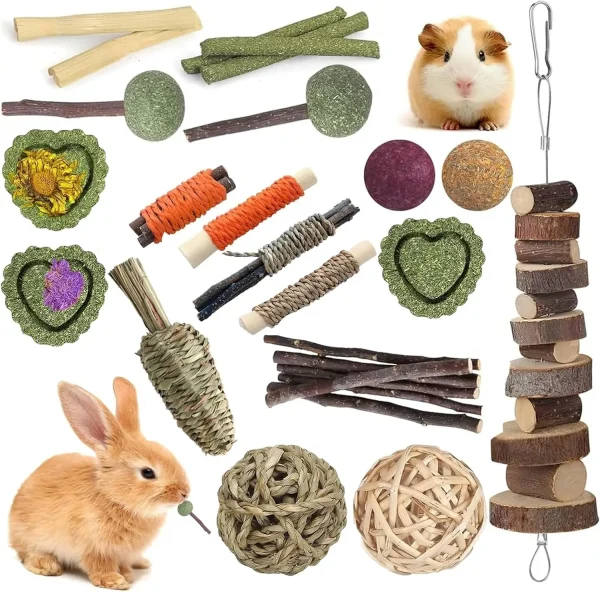 Lisetar Natural Timothy Hay & Apple Wood Sticks - 18pcs Chinchilla & Bunny