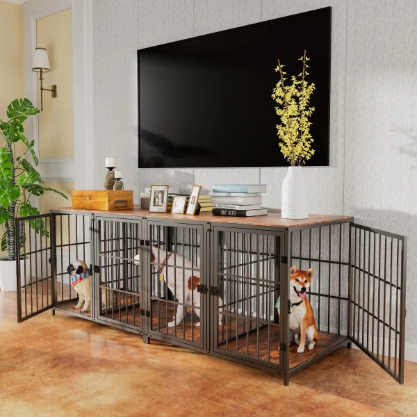 Dog House End Table Furniture with Four Doors and Lock