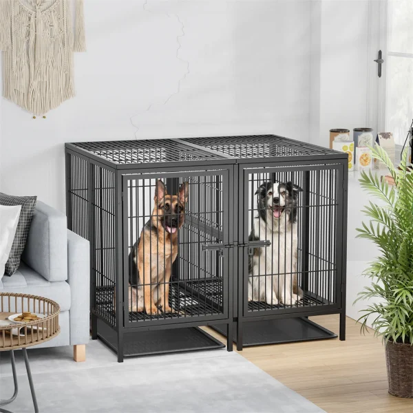 2 in 1 Large Heavy Duty Metal Dog Cage with Removable Divider