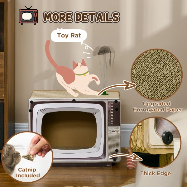 PawHut TV-Shaped Cardboard Cat House with Scratcher