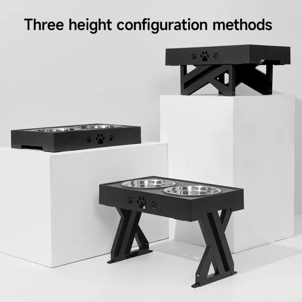 Dog Feeder with 2 Stainless Steel Bowls 3-level Adjustable Height